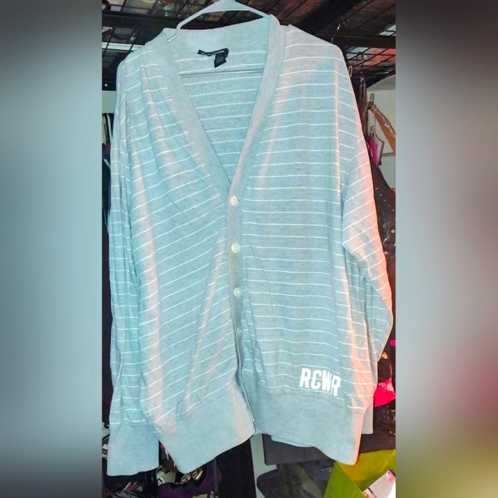 Rocawear Men's Gray/White Stripe Cardigan